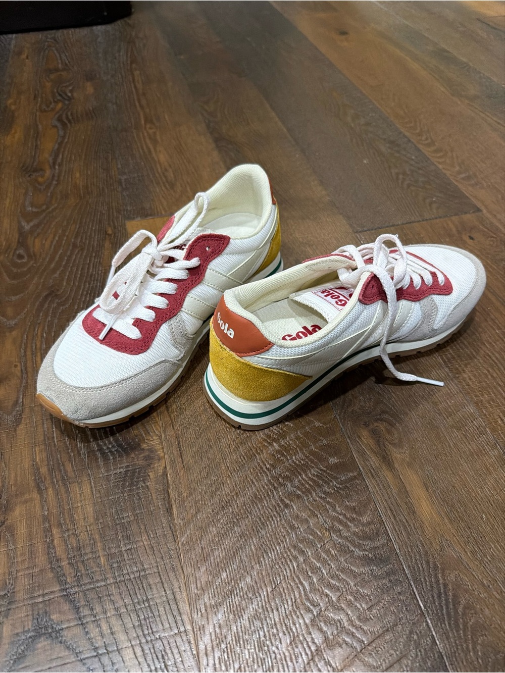NEVER WORN Gola Women's White Sneakers with Red and Yellow Accents